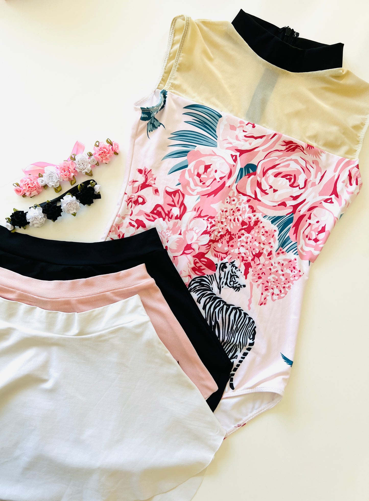 hand made bunwrap from the collective dancewear. black and white carnations