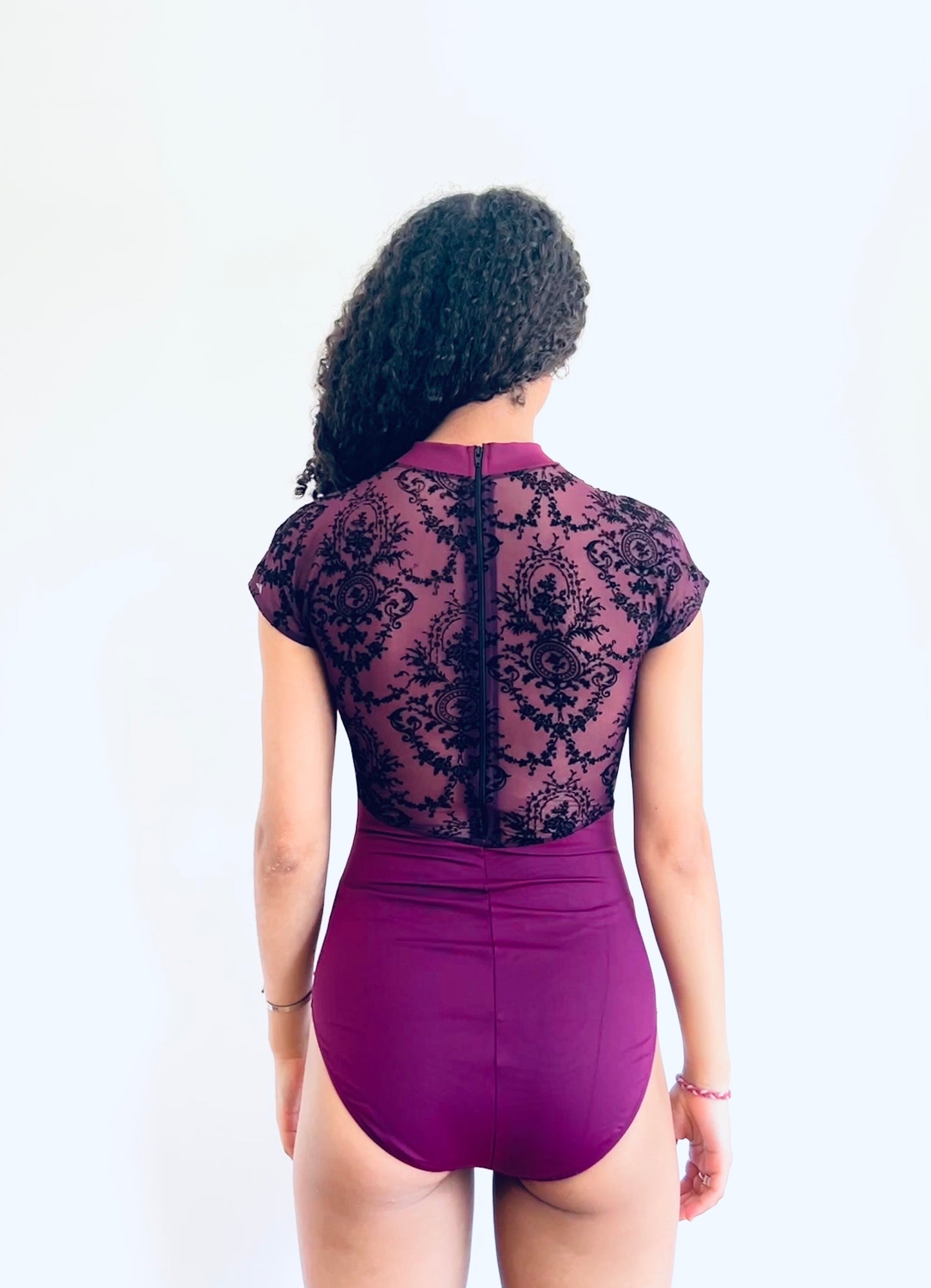 Intermezzo Turtle Neck Leotard with Cap Sleeve - Wine