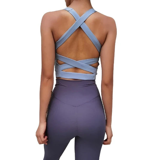 Cross back dance top in blue from the Collective Dancewear