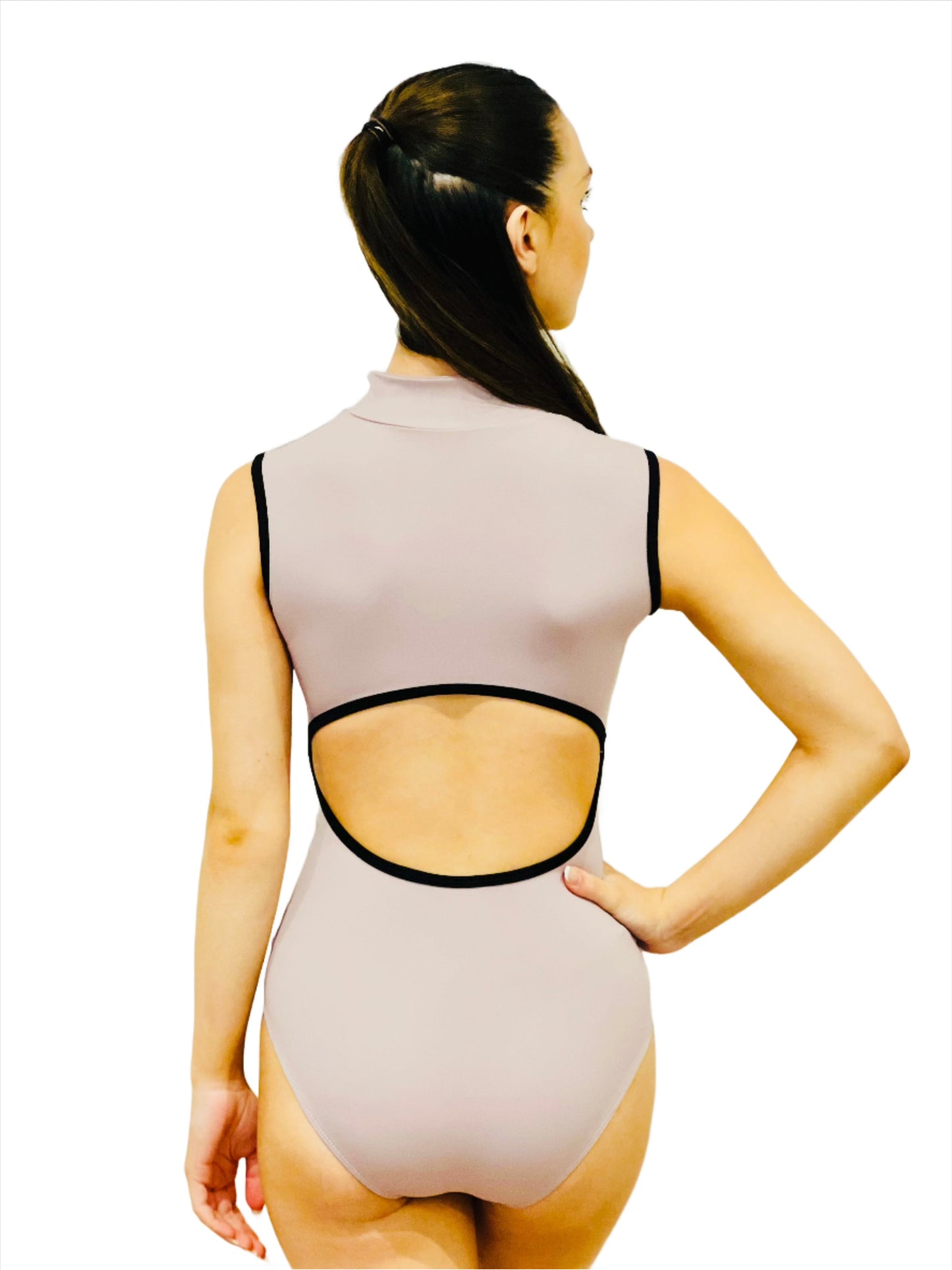 Zip up Leotard in pink with open back sold by The Collective Dancewear