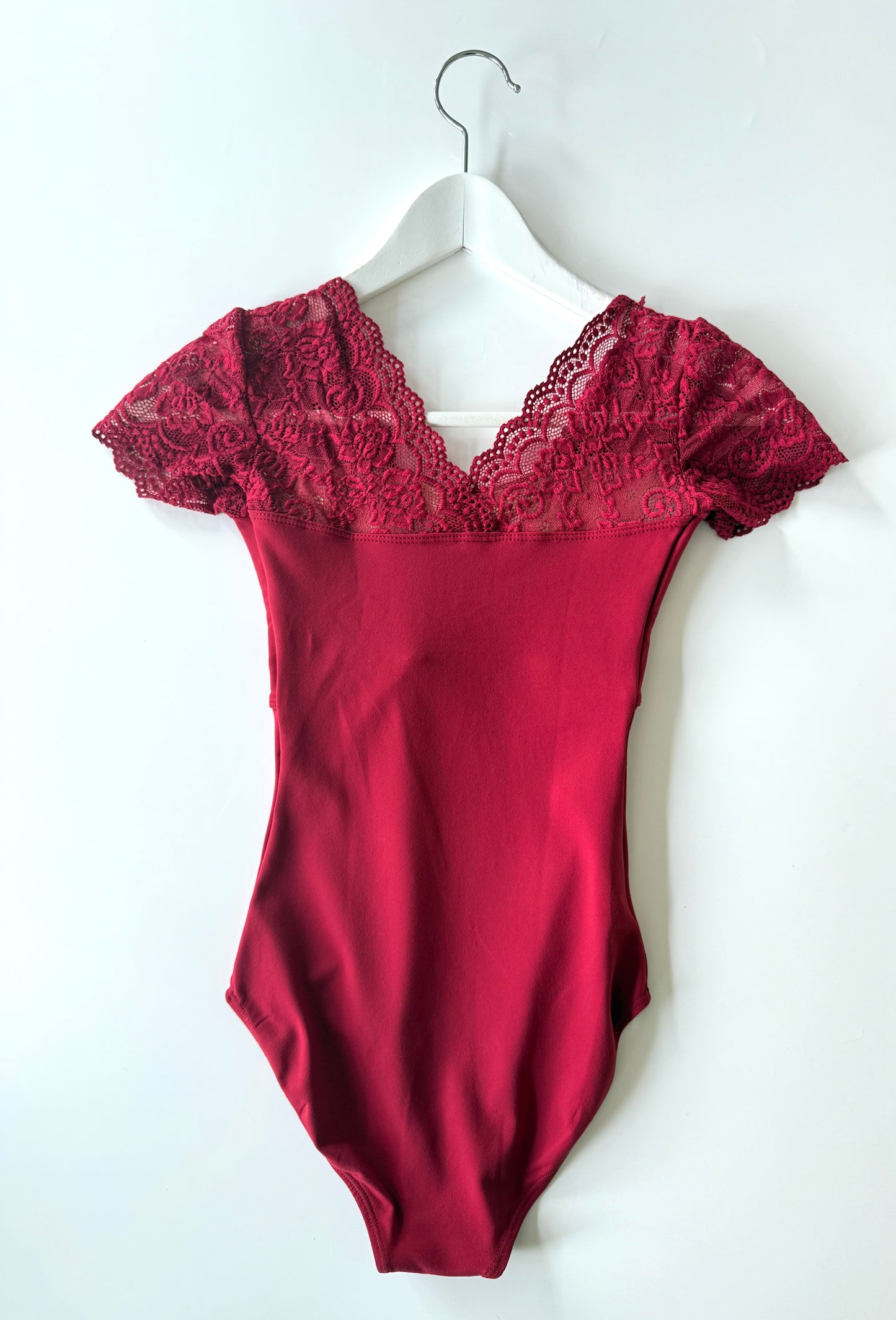 The Lace Short Sleeve Leotard - Red