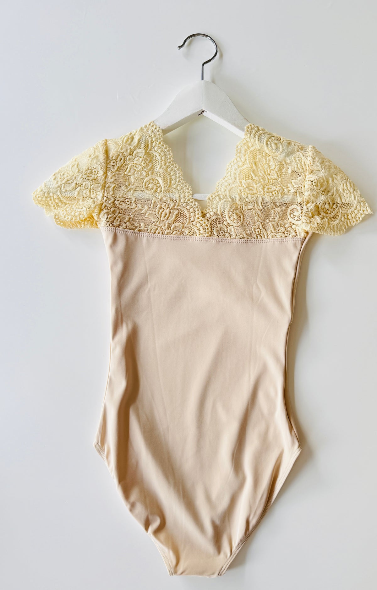The Lace Short Sleeve Leotard - Cream