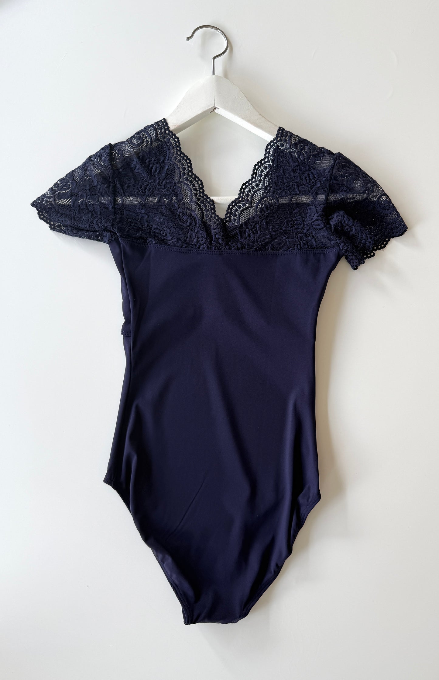The Lace Short Sleeve Leotard - Navy