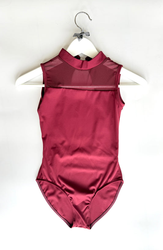 High Neck Sculptured Back Leotard  - Cranberry Red
