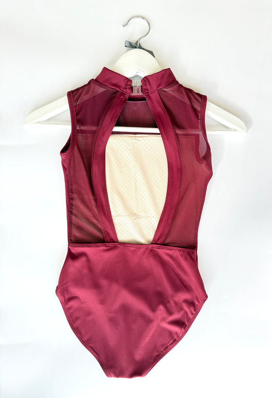 High Neck Sculptured Back Leotard  - Cranberry Red