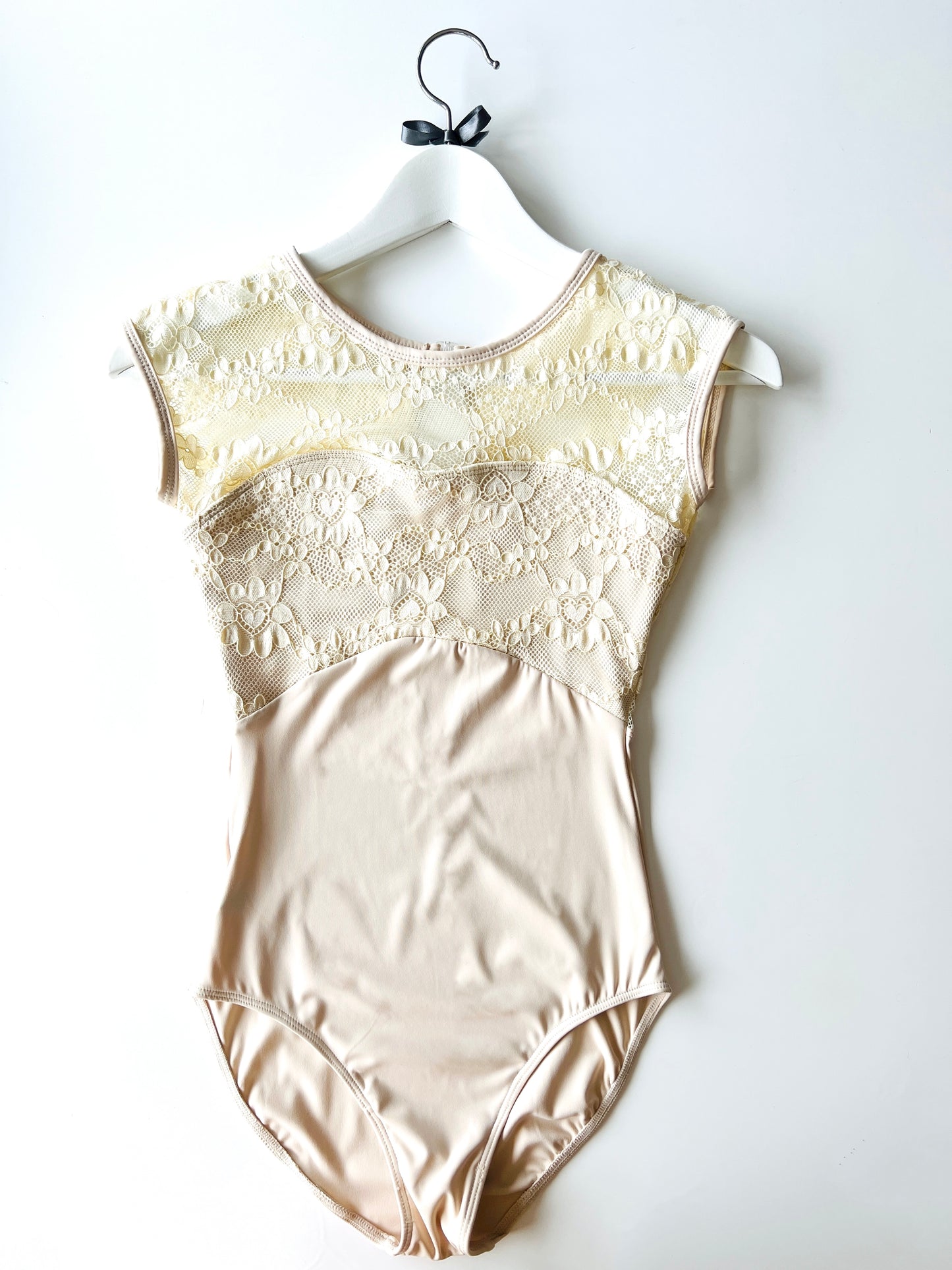 Lace cap sleeve leotard in antique cream from the collective Dancewear