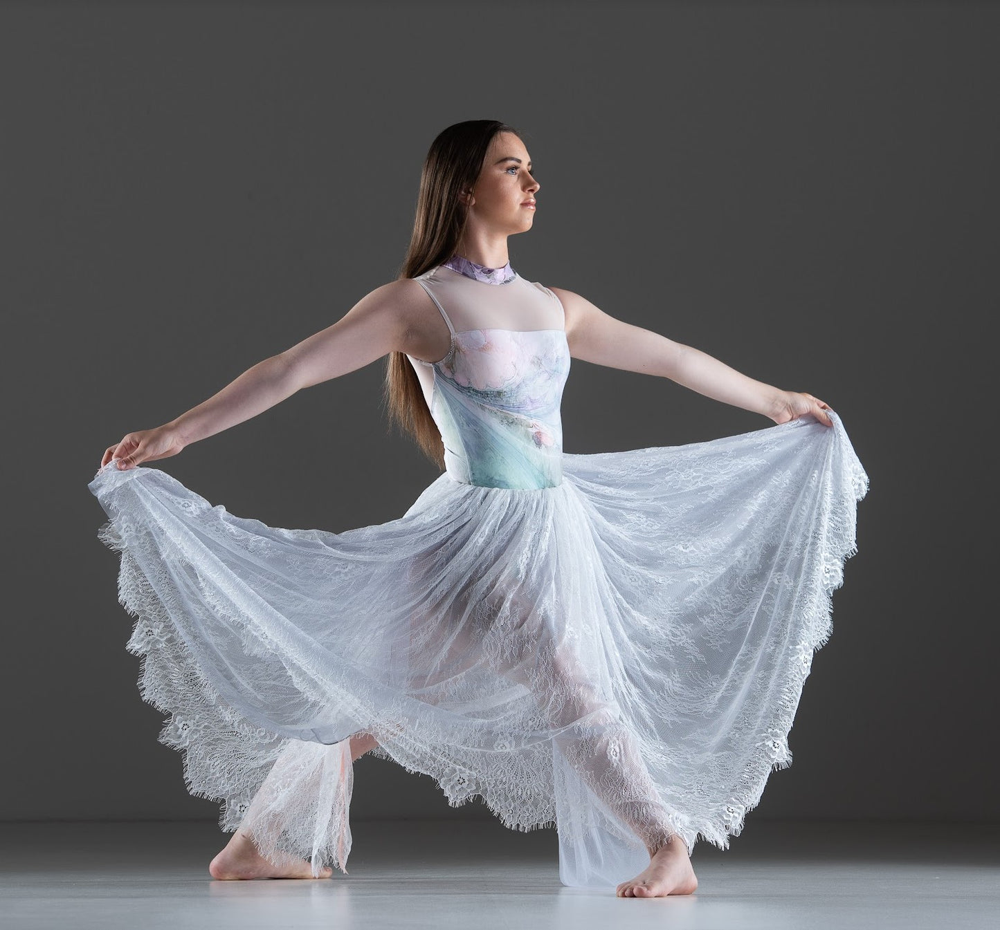 Full lace skirt with pink ribbon The Collective Dancewear