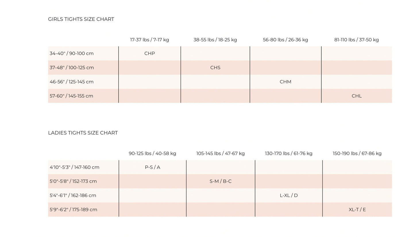 THE COLLECTIVE DANCEWEAR Bloch Size Chart - Black#mTightsTHE COLLECTIVE DANCEWEAR