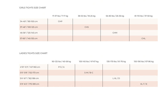 THE COLLECTIVE DANCEWEAR Bloch Contour Soft Stirrup Tights size chart#mTightsTHE COLLECTIVE DANCEWEAR