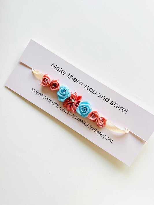 Bun Wrap - Antique Pink and Blue Roses - THE COLLECTIVE DANCEWEARBun Wrap - Antique Pink and Blue Roses#mBun wrapTHE COLLECTIVE DANCEWEAR