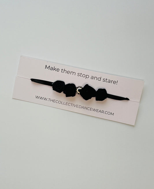 Bun Wrap - Black Rose With A Gem - THE COLLECTIVE DANCEWEARBun Wrap - Black Rose With A GemmBun wrapTHE COLLECTIVE DANCEWEAR