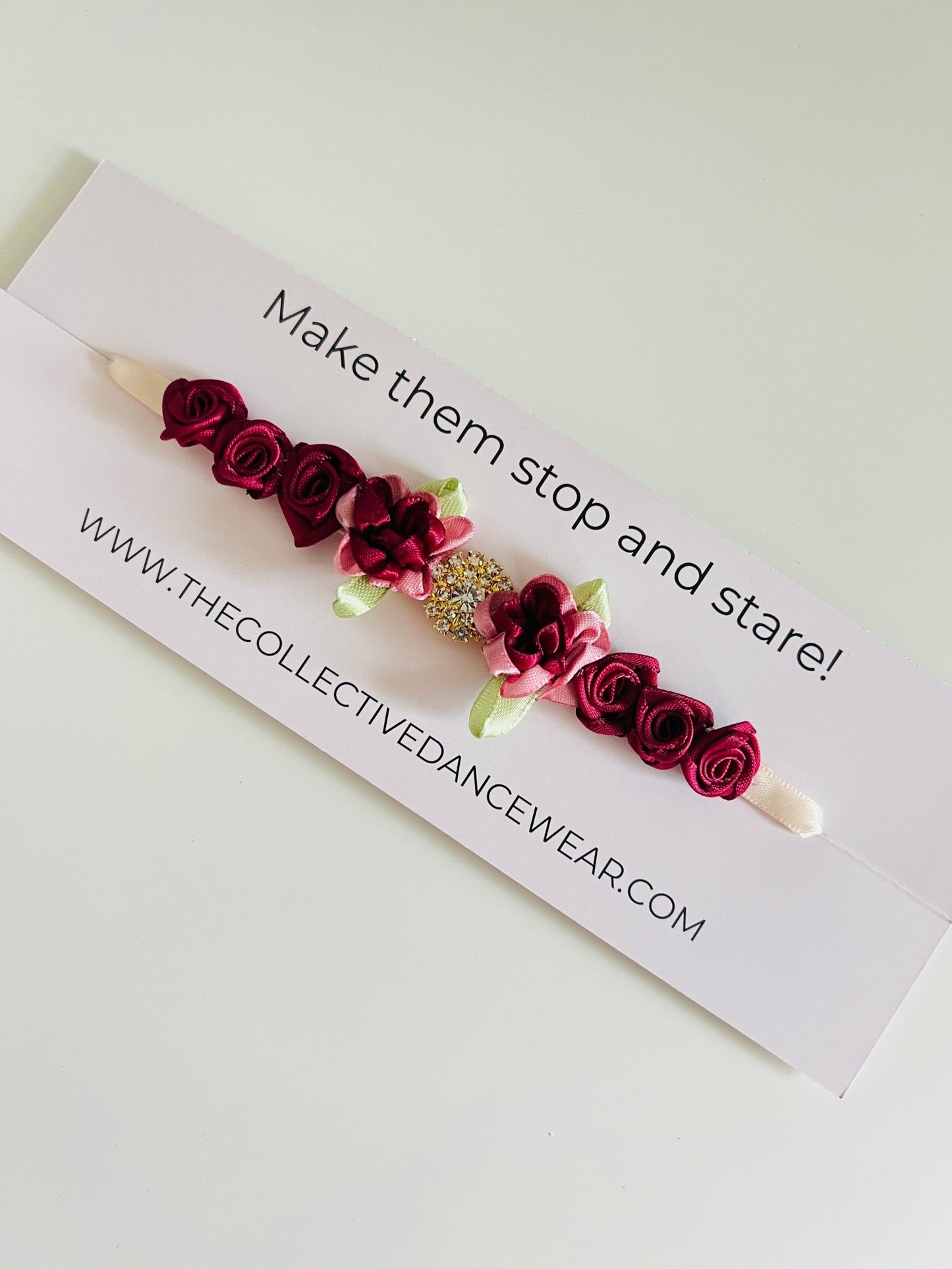 Bun Wrap - Burgundy Flowers with a Large Diamante - THE COLLECTIVE DANCEWEARBun Wrap - Burgundy Flowers with a Large DiamantemBun wrapTHE COLLECTIVE DANCEWEAR