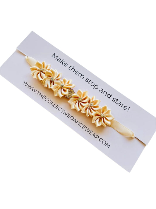 Bun Wrap - Cream Roses with Gold Rhinestone - THE COLLECTIVE DANCEWEARBun Wrap - Cream Roses with Gold Rhinestone#mBun wrapTHE COLLECTIVE DANCEWEAR