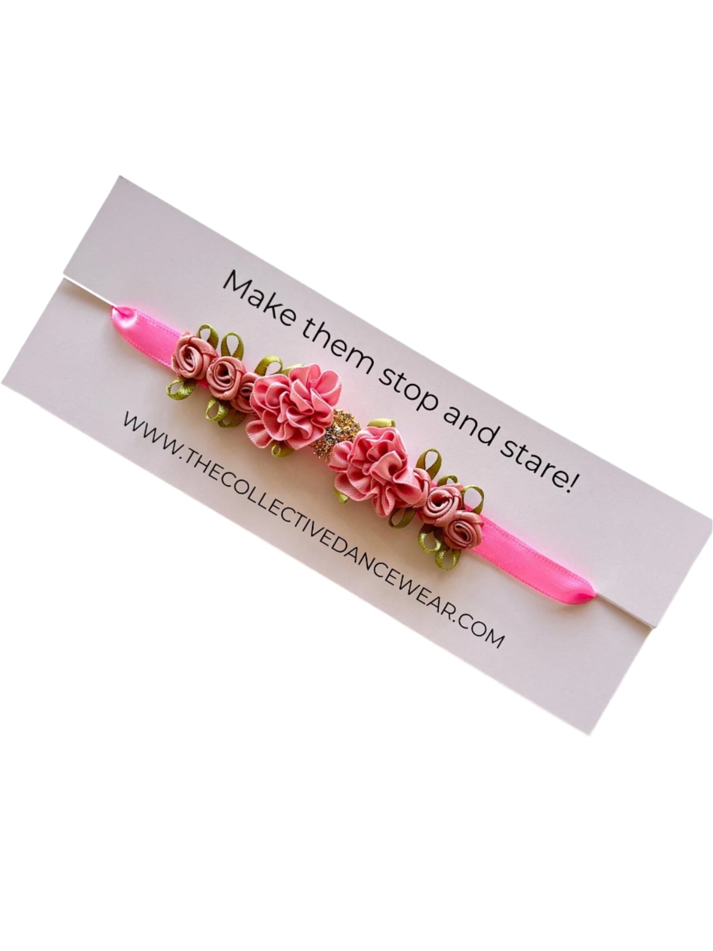 Bun Wrap - Gold Diamante with Pink Flowers - THE COLLECTIVE DANCEWEARBun Wrap - Gold Diamante with Pink Flowers#mBun wrapTHE COLLECTIVE DANCEWEAR
