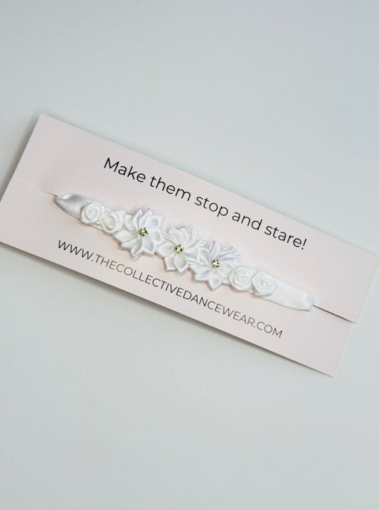 Bun Wrap - White Sparkly Roses - THE COLLECTIVE DANCEWEARBun Wrap - White Sparkly RosesmBun wrapTHE COLLECTIVE DANCEWEAR