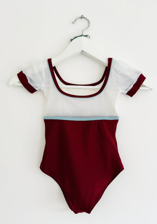 Dellalo Milano Penelope - Kids - Dark Red & White - Collective DancewearDellalo Milano Penelope - Kids - Dark Red & WhitemLeotardCollective Dancewear