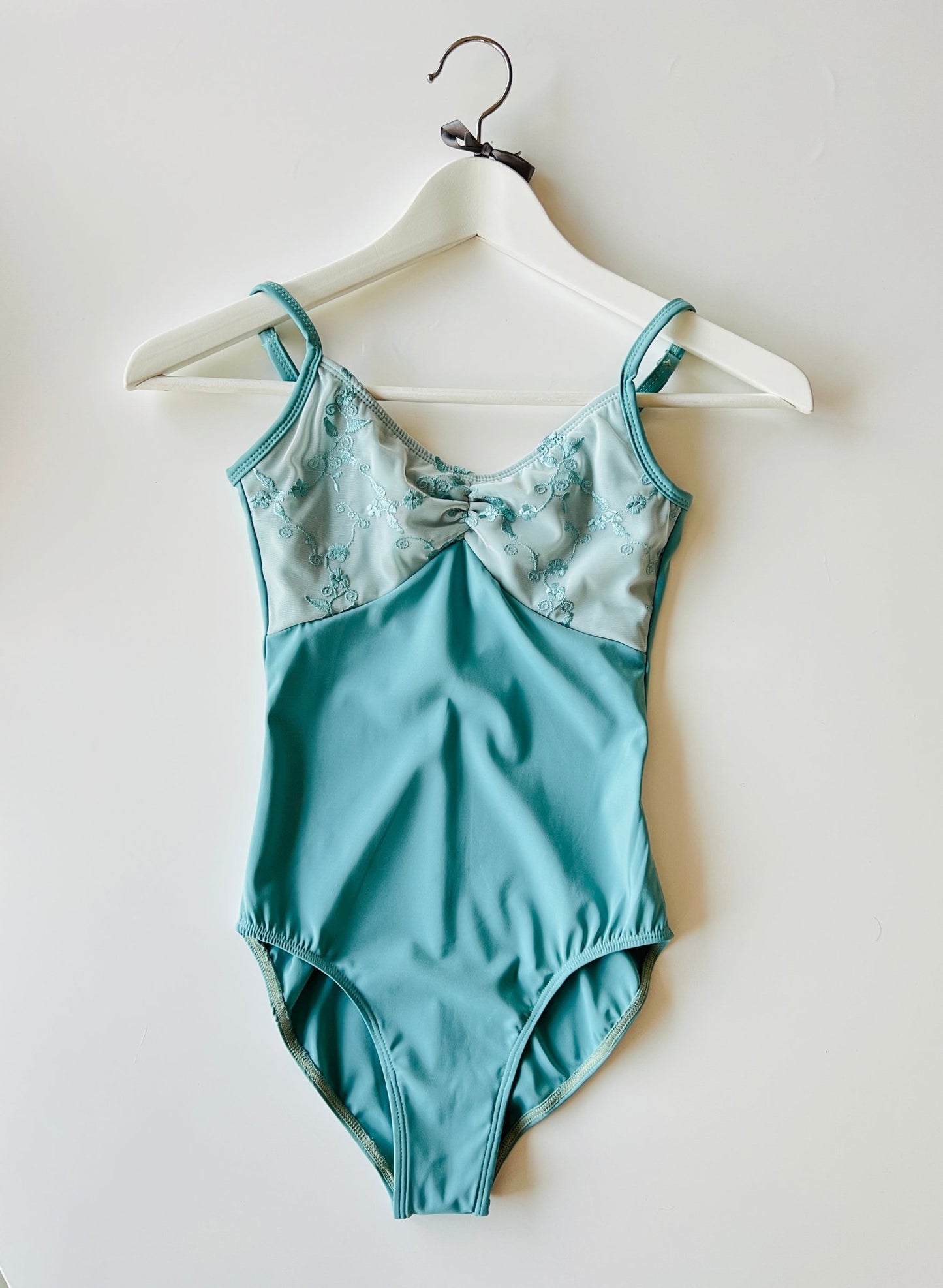 Embroidered Camisole Leotard With Ruching - Aqua - THE COLLECTIVE DANCEWEAREmbroidered Camisole Leotard With Ruching - Aqua#mLeotardTHE COLLECTIVE DANCEWEAR