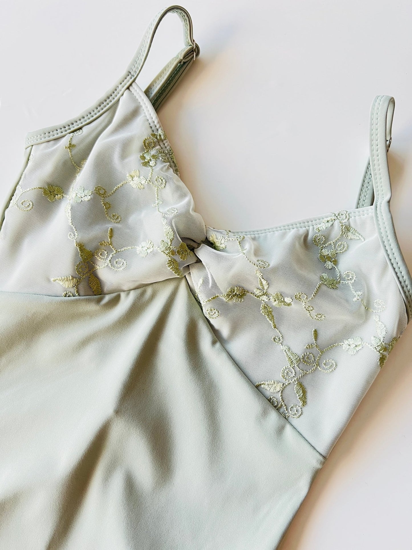 Embroidered Camisole Leotard With Ruching - Sage - THE COLLECTIVE DANCEWEAREmbroidered Camisole Leotard With Ruching - Sage#mLeotardTHE COLLECTIVE DANCEWEAR