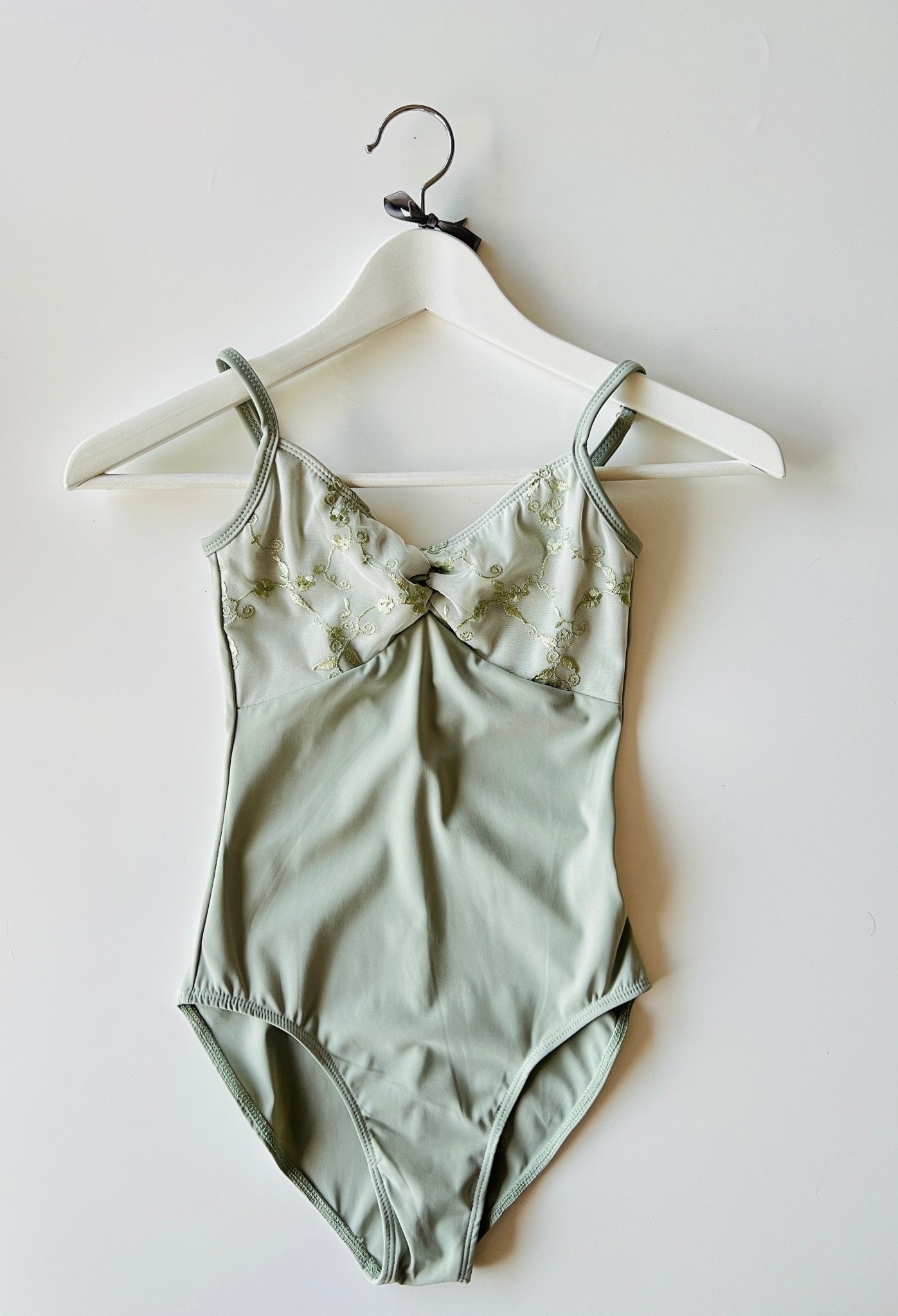 Embroidered Camisole Leotard With Ruching - Sage - THE COLLECTIVE DANCEWEAREmbroidered Camisole Leotard With Ruching - Sage#mLeotardTHE COLLECTIVE DANCEWEAR