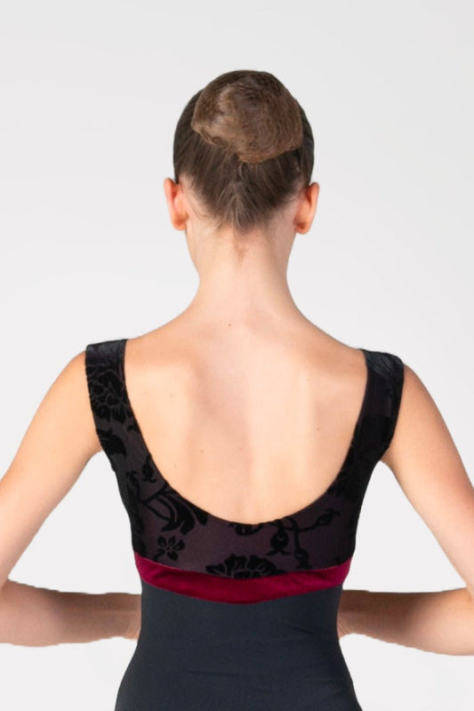 Harmony Velvet Floral Flock Leotard - Black & Bordeaux - Collective DancewearHarmony Velvet Floral Flock Leotard - Black & Bordeaux#mLeotardCollective Dancewear