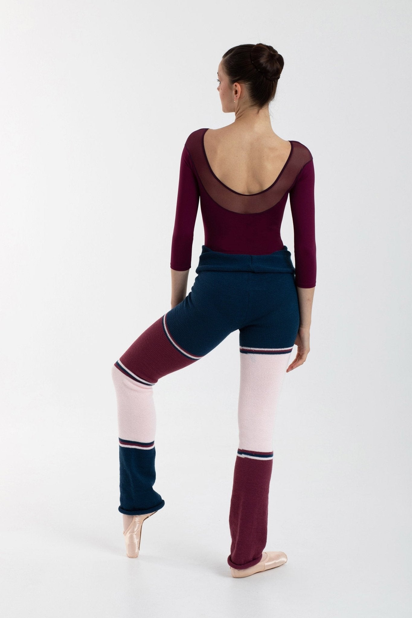 THE COLLECTIVE DANCEWEAR Intermezzo Cosimo Knitted Warmup Pants - Blue, Pink & Wine#mwarm upsTHE COLLECTIVE DANCEWEAR