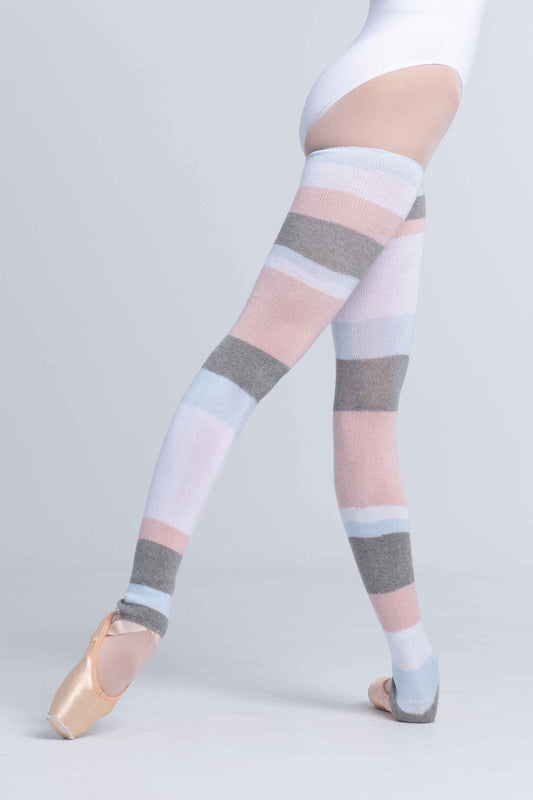 THE COLLECTIVE DANCEWEAR Intermezzo Maxiband Long Legwarmers - Grey, Pink, Blue and White#mwarm upsTHE COLLECTIVE DANCEWEAR