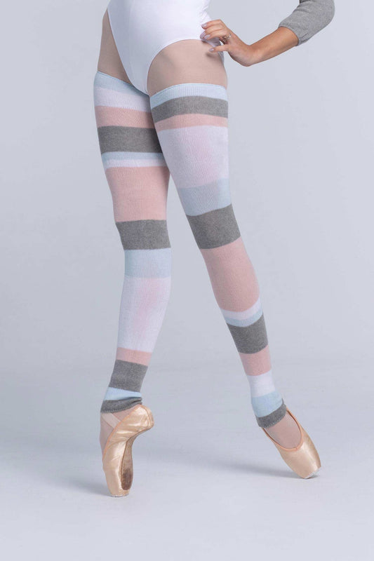 THE COLLECTIVE DANCEWEAR Intermezzo Maxiband Long Legwarmers - Grey, Pink, Blue and White#mwarm upsTHE COLLECTIVE DANCEWEAR
