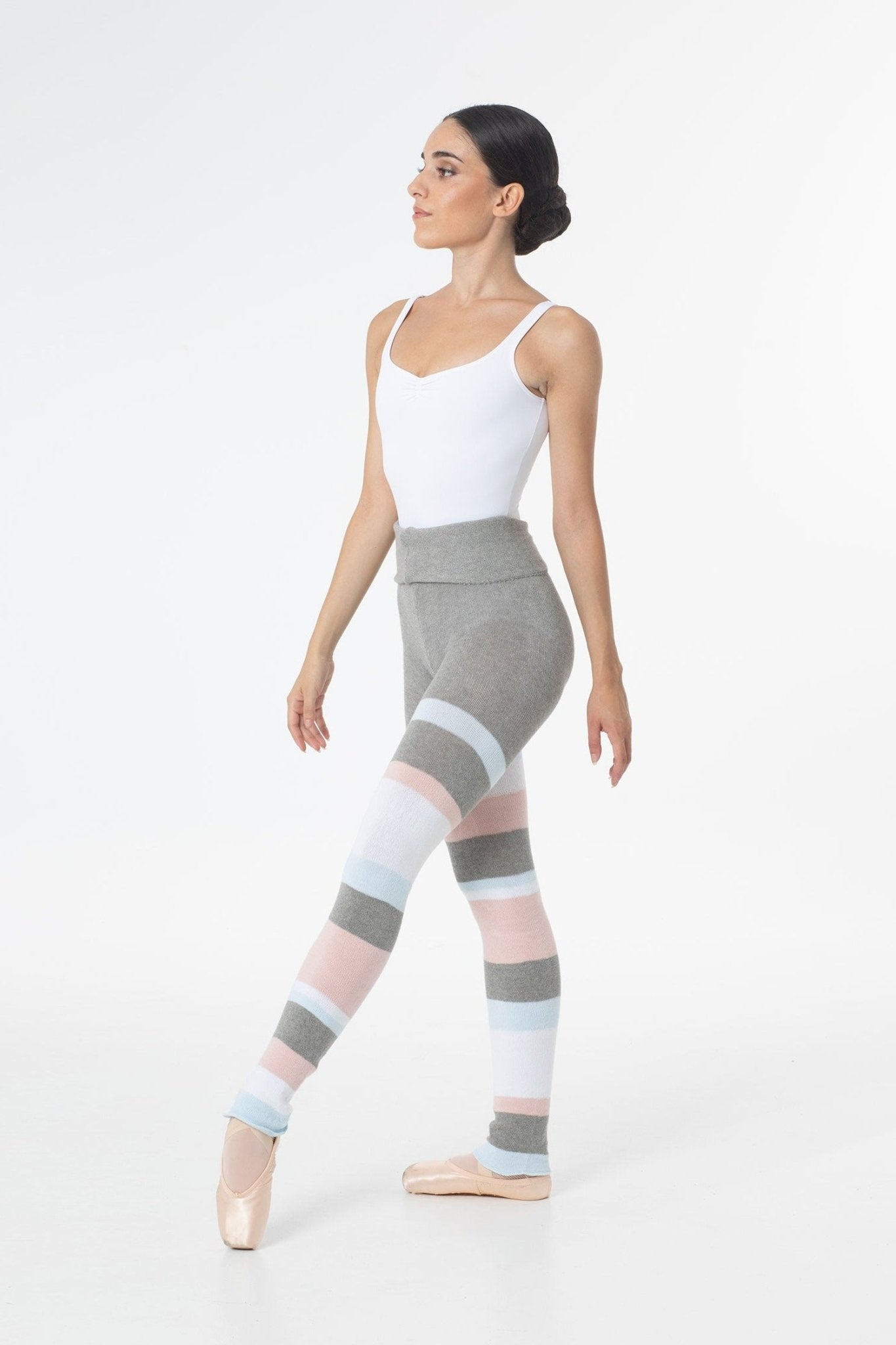 Intermezzo Panlongband Knitted Warmup Pants - Grey, Pink, Blue and White#mwarm upsTHE COLLECTIVE DANCEWEAR