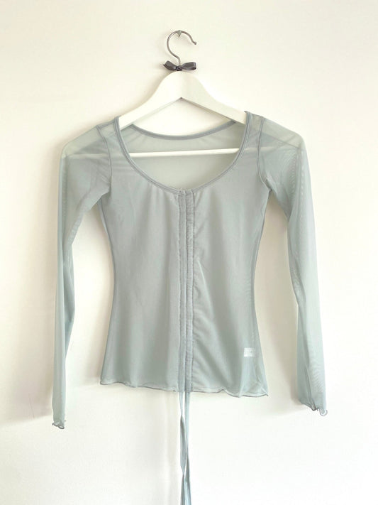 Lyrical Mesh Top Long Sleeve GreenLyrical Gathered Mesh Top Long Sleeve - Dusky Green#mWARMUPSTHE COLLECTIVE DANCEWEAR