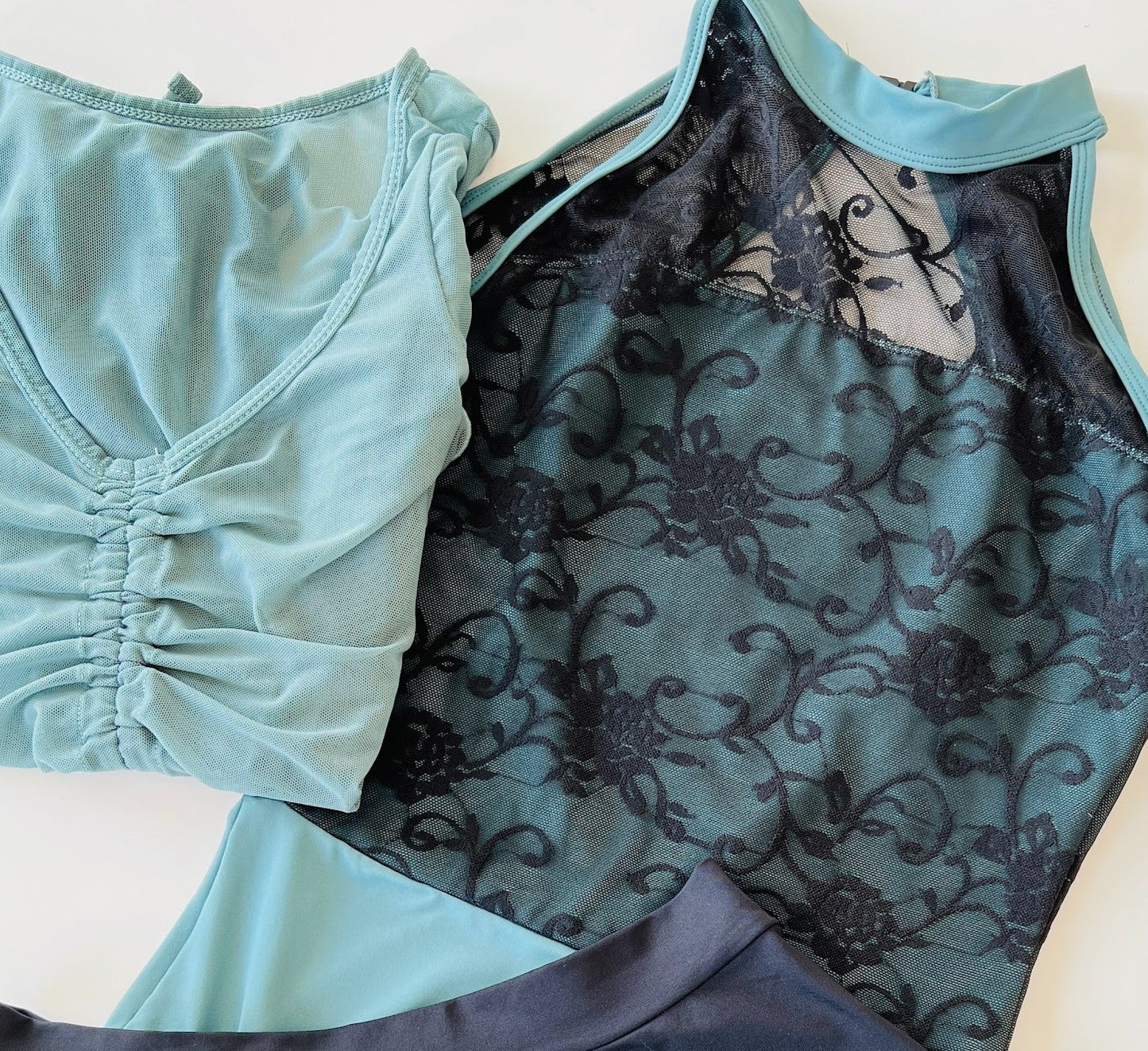 Lyrical Mesh Top Long Sleeve GreenLyrical Gathered Mesh Top Long Sleeve - Dusky Green#mWARMUPSTHE COLLECTIVE DANCEWEAR