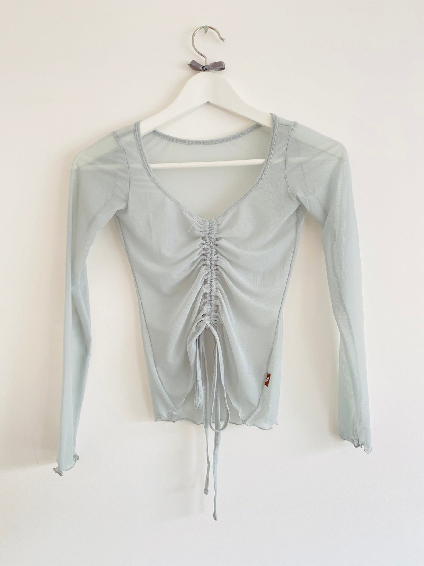 Lyrical Mesh Top Long Sleeve GreenLyrical Gathered Mesh Top Long Sleeve - Dusky Green#mWARMUPSTHE COLLECTIVE DANCEWEAR