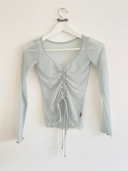 Lyrical Mesh Top Long Sleeve GreenLyrical Gathered Mesh Top Long Sleeve - Dusky Green#mWARMUPSTHE COLLECTIVE DANCEWEAR