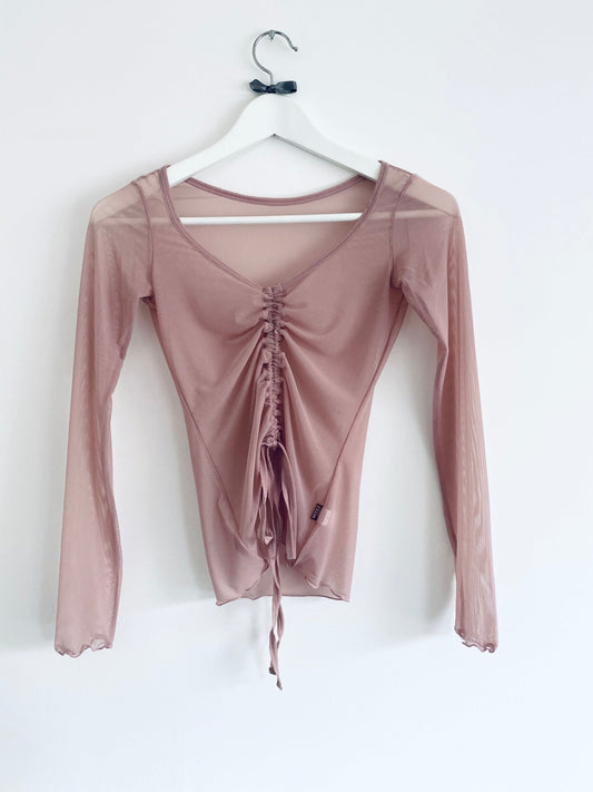 Lyrical Gathered Mesh Top Long Sleeve PinkLyrical Gathered Mesh Top Long Sleeve - Dusky Pink#mWARMUPSTHE COLLECTIVE DANCEWEAR