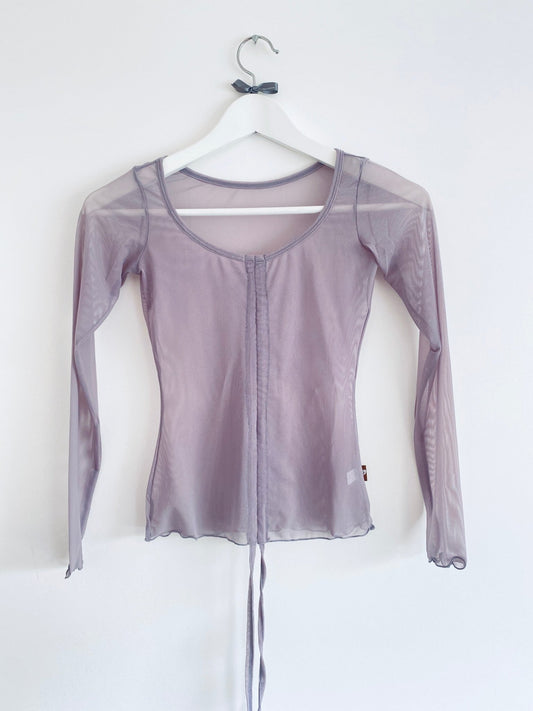Lyrical Gathered Mesh Top Long SleeveLyrical Gathered Mesh Top Long Sleeve - Dusky Purple#mWARMUPSTHE COLLECTIVE DANCEWEAR