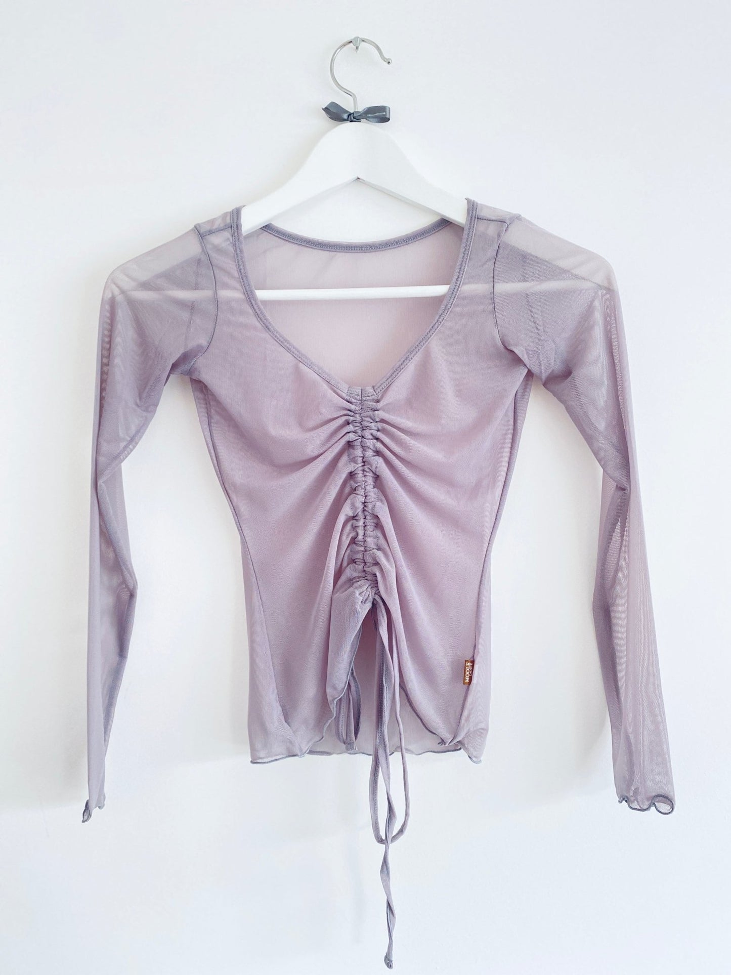 Lyrical Gathered Mesh Top Long SleeveLyrical Gathered Mesh Top Long Sleeve - Dusky Purple#mWARMUPSTHE COLLECTIVE DANCEWEAR