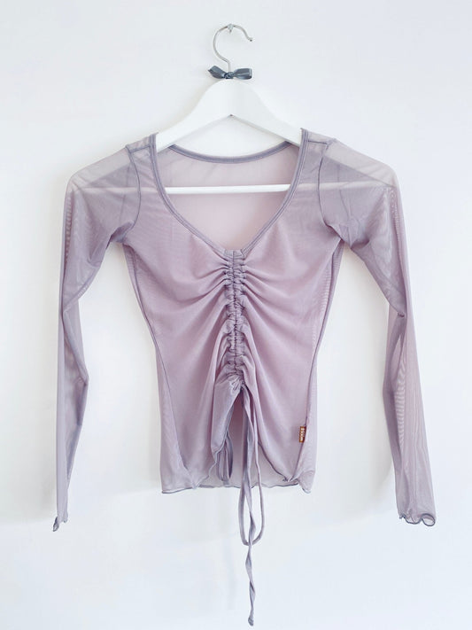 Lyrical Gathered Mesh Top Long SleeveLyrical Gathered Mesh Top Long Sleeve - Dusky Purple#mWARMUPSTHE COLLECTIVE DANCEWEAR