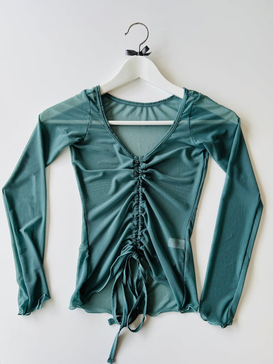 Lyrical Gathered Mesh Top Long Sleeve - Forest Green - THE COLLECTIVE DANCEWEARLyrical Gathered Mesh Top Long Sleeve - Forest Green#mWARMUPSTHE COLLECTIVE DANCEWEAR