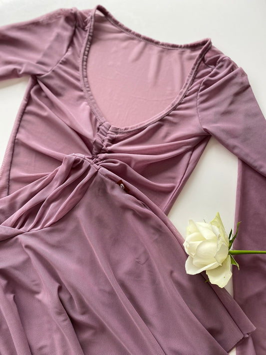 Lyrical Gathered Mesh Top Long Sleeve - PurpleLyrical Gathered Mesh Top Long Sleeve - Purple#mWARMUPSTHE COLLECTIVE DANCEWEAR