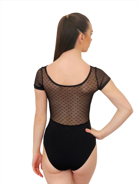 THE COLLECTIVE DANCEWEAR Patterned Mesh Leotard With Cap Sleeves - Black#mLeotardTHE COLLECTIVE DANCEWEAR
