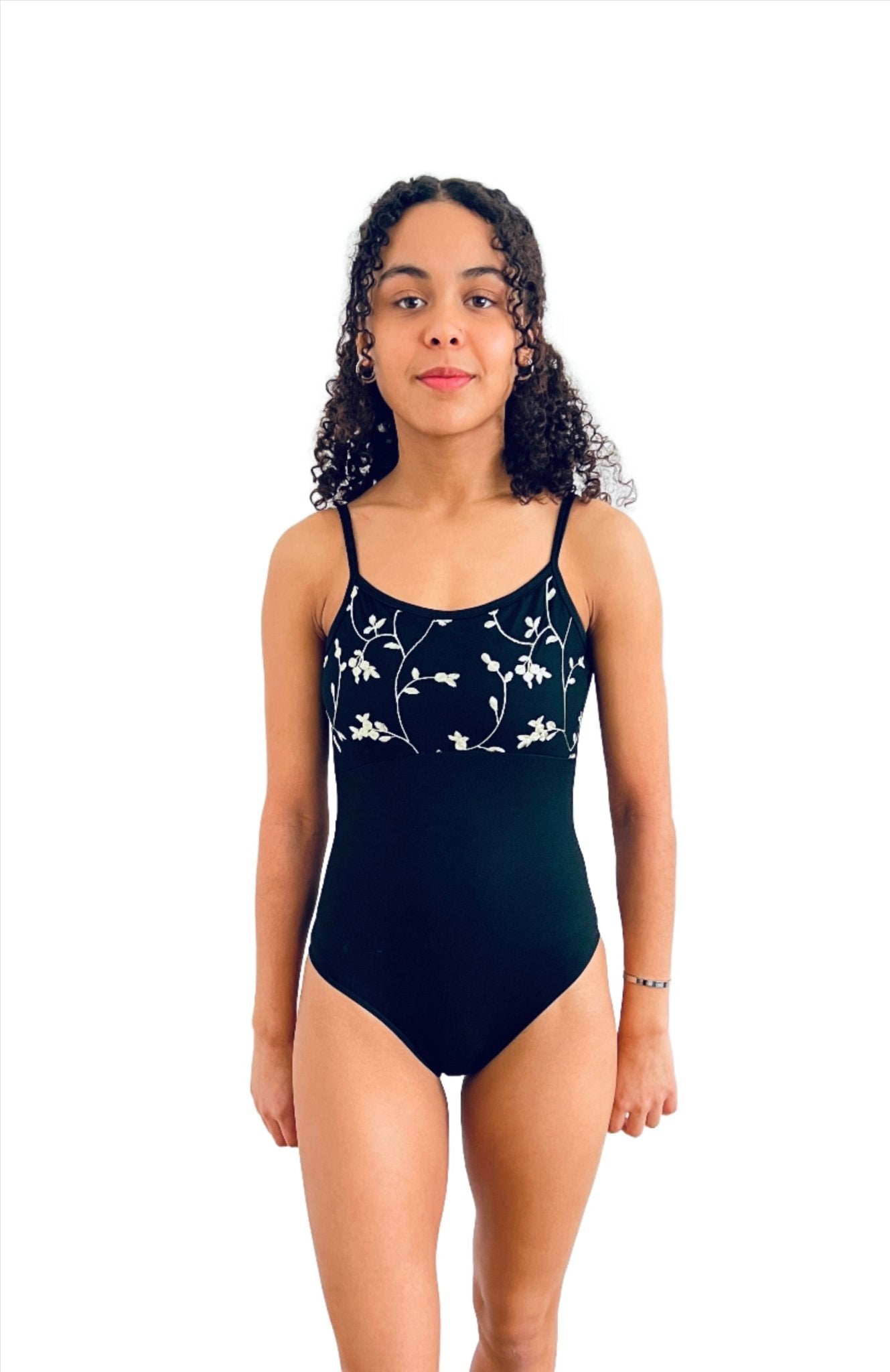 THE COLLECTIVE DANCEWEAR Rose Embroidered Camisole Leotard - Black#mLeotardTHE COLLECTIVE DANCEWEAR