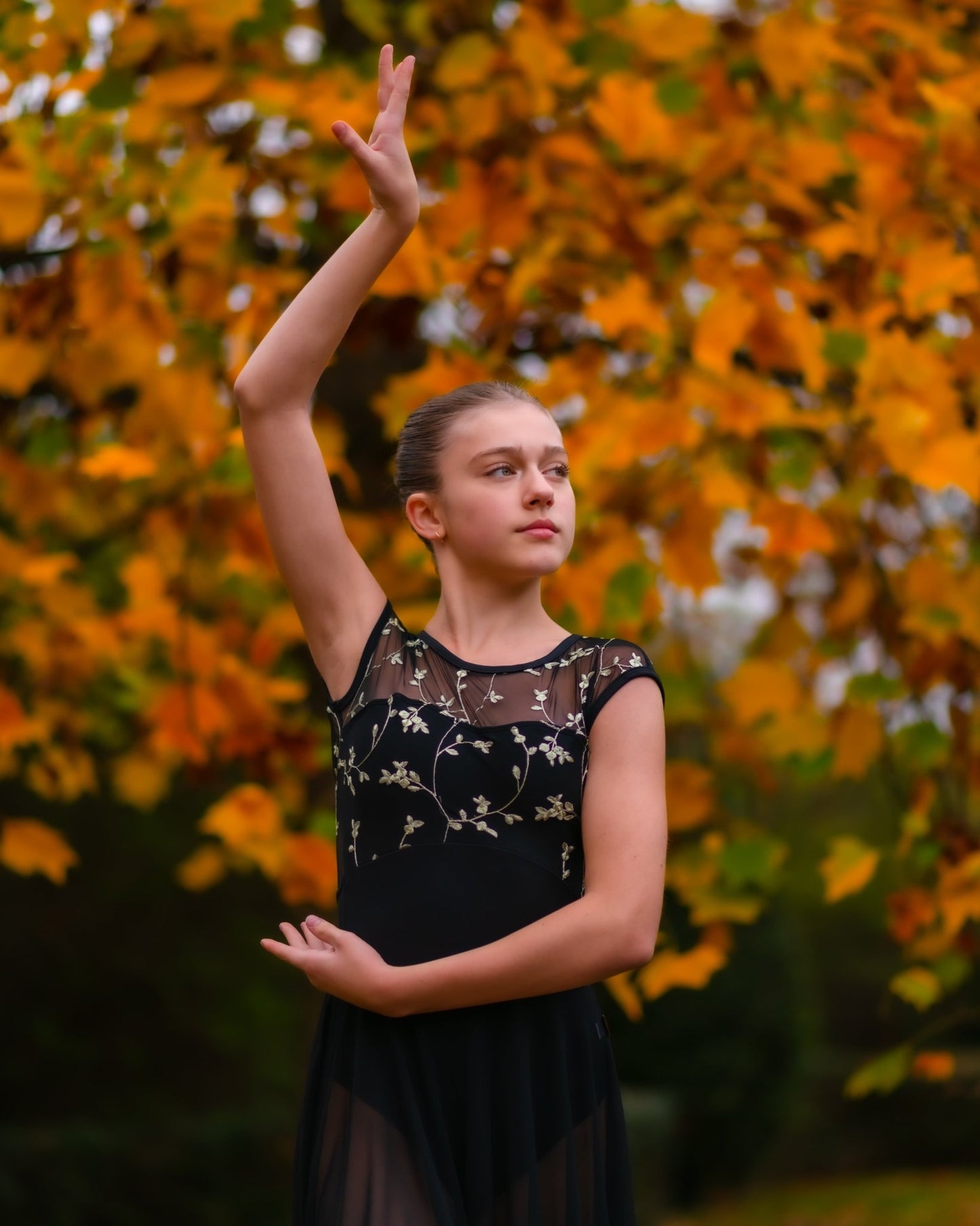 THE COLLECTIVE DANCEWEAR Rose Embroidered Cap Sleeve Leotard - Black#mLeotardTHE COLLECTIVE DANCEWEAR
