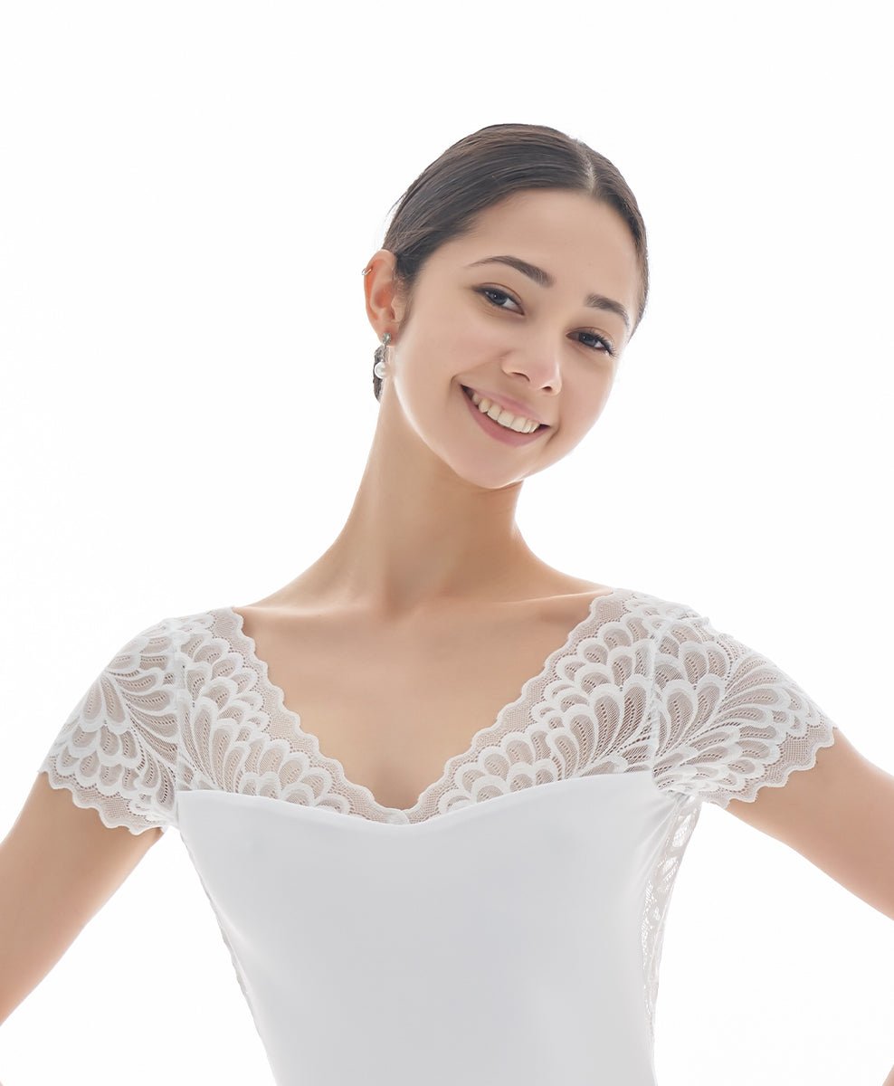 Sonata Leila Deep Lace Leotard White COLLECTIVESonata Leila Deep Lace Back Leotard - White#mLeotardTHE COLLECTIVE DANCEWEAR