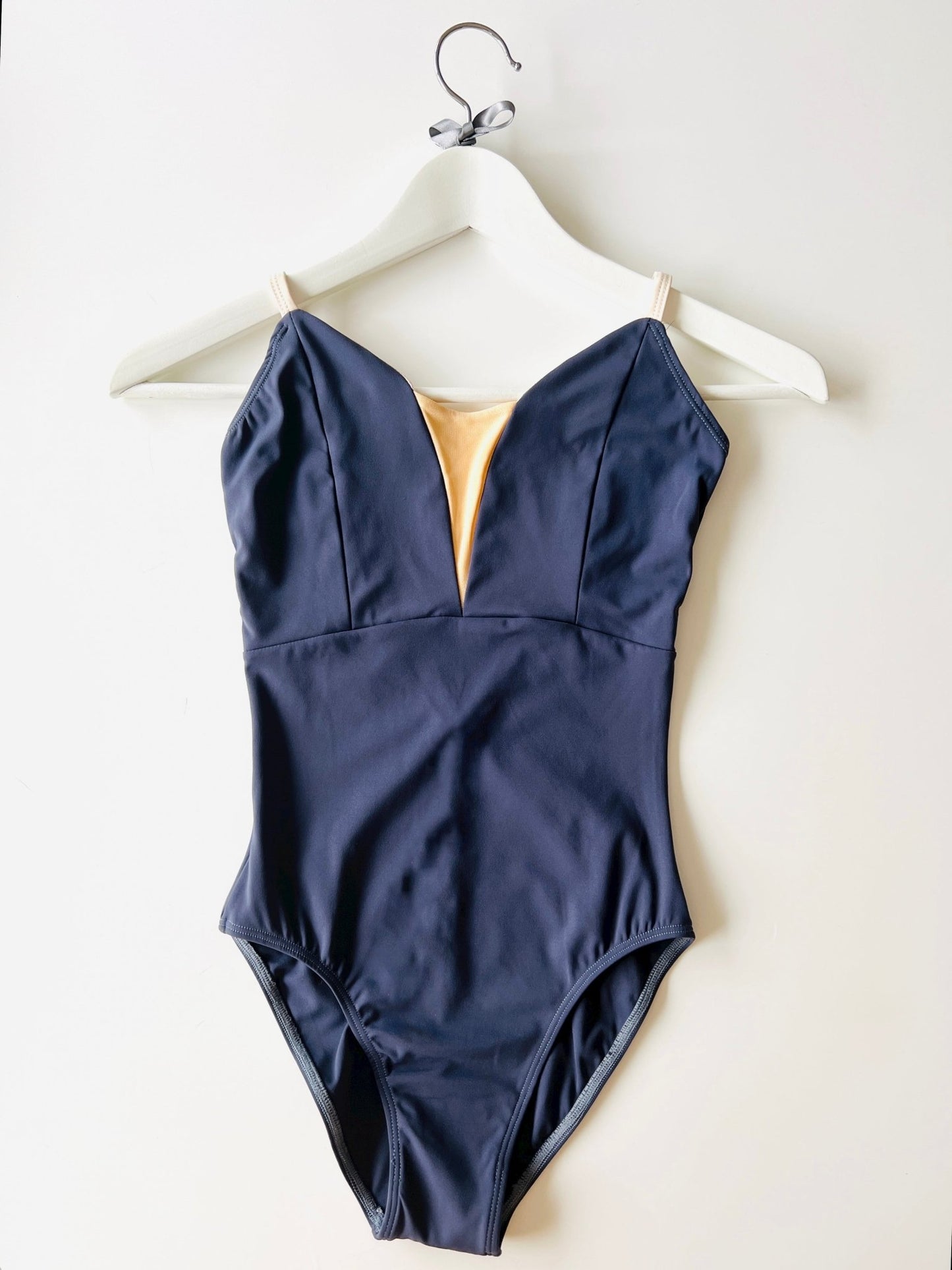 THE COLLECTIVE DANCEWEAR V Mesh Camisole Leotard - Indigo Blue With Nude Straps#mLeotardTHE COLLECTIVE DANCEWEAR