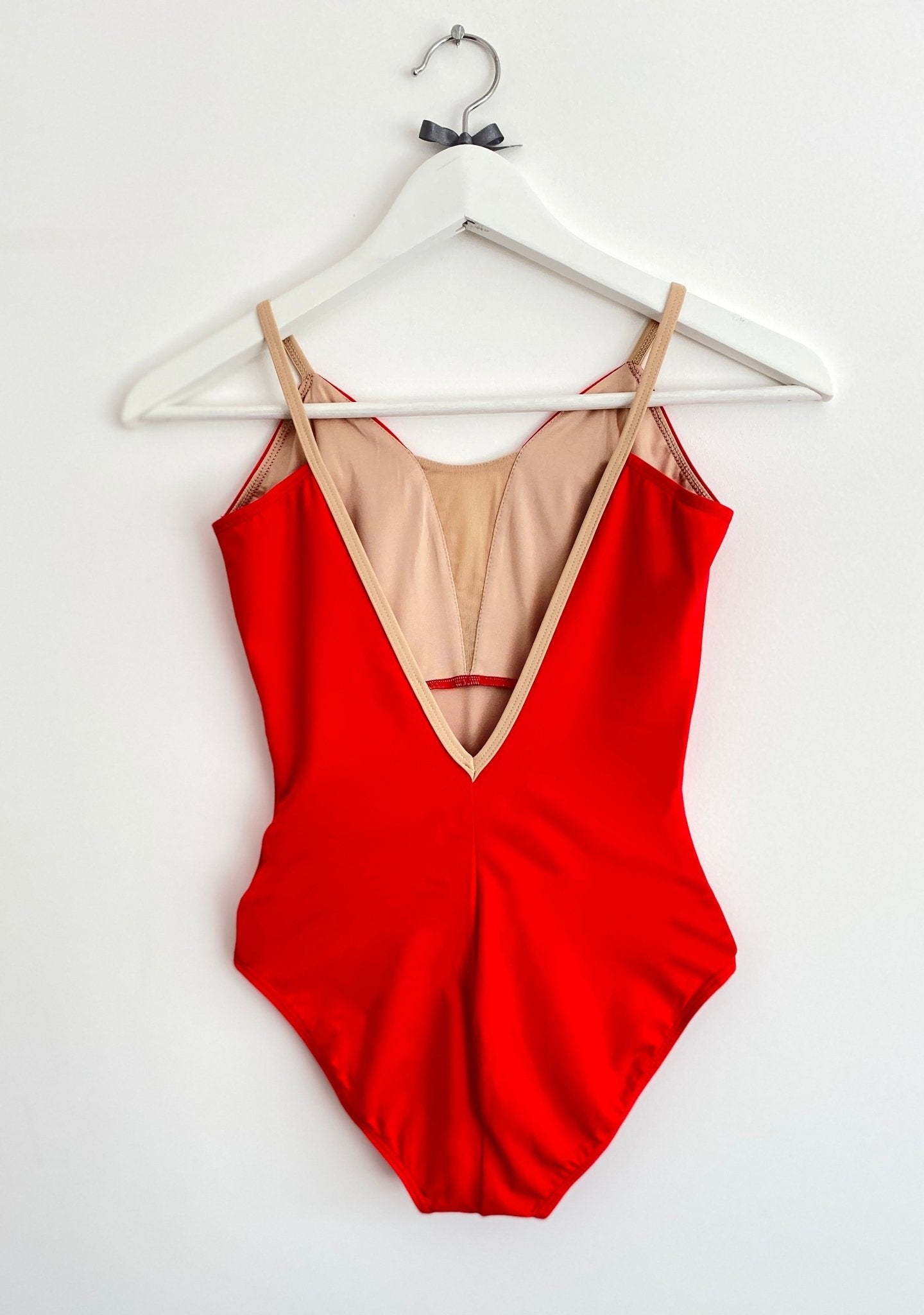 V Mesh Camisole Leotard - Red With Nude StrapsV Mesh Camisole Leotard - Red With Nude Straps#mLeotardTHE COLLECTIVE DANCEWEAR