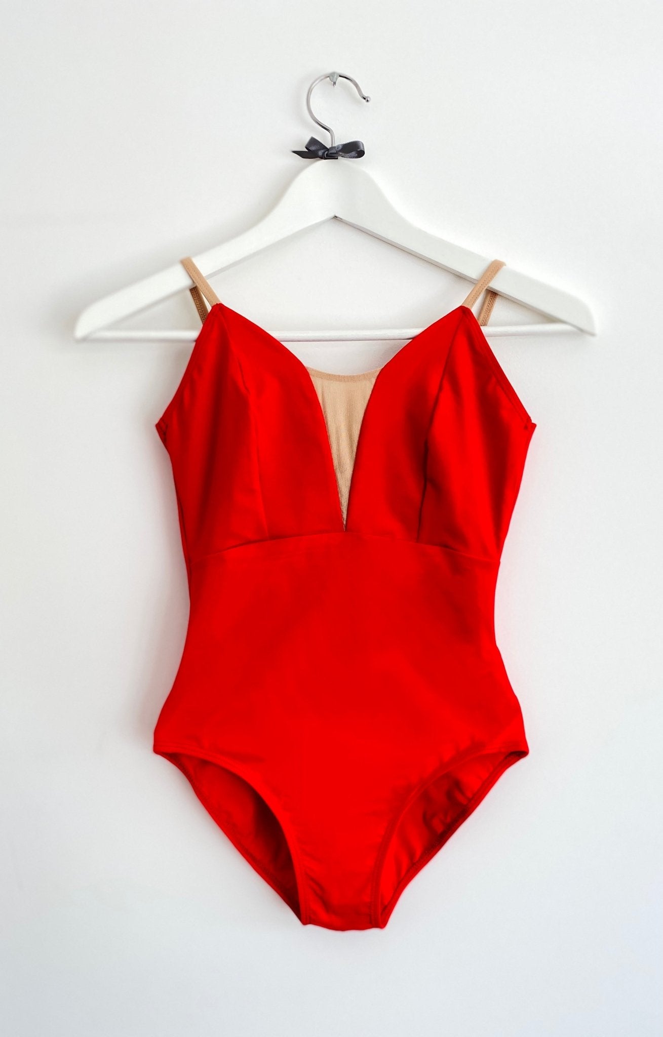 V Mesh Camisole Leotard - Red With Nude StrapsV Mesh Camisole Leotard - Red With Nude Straps#mLeotardTHE COLLECTIVE DANCEWEAR