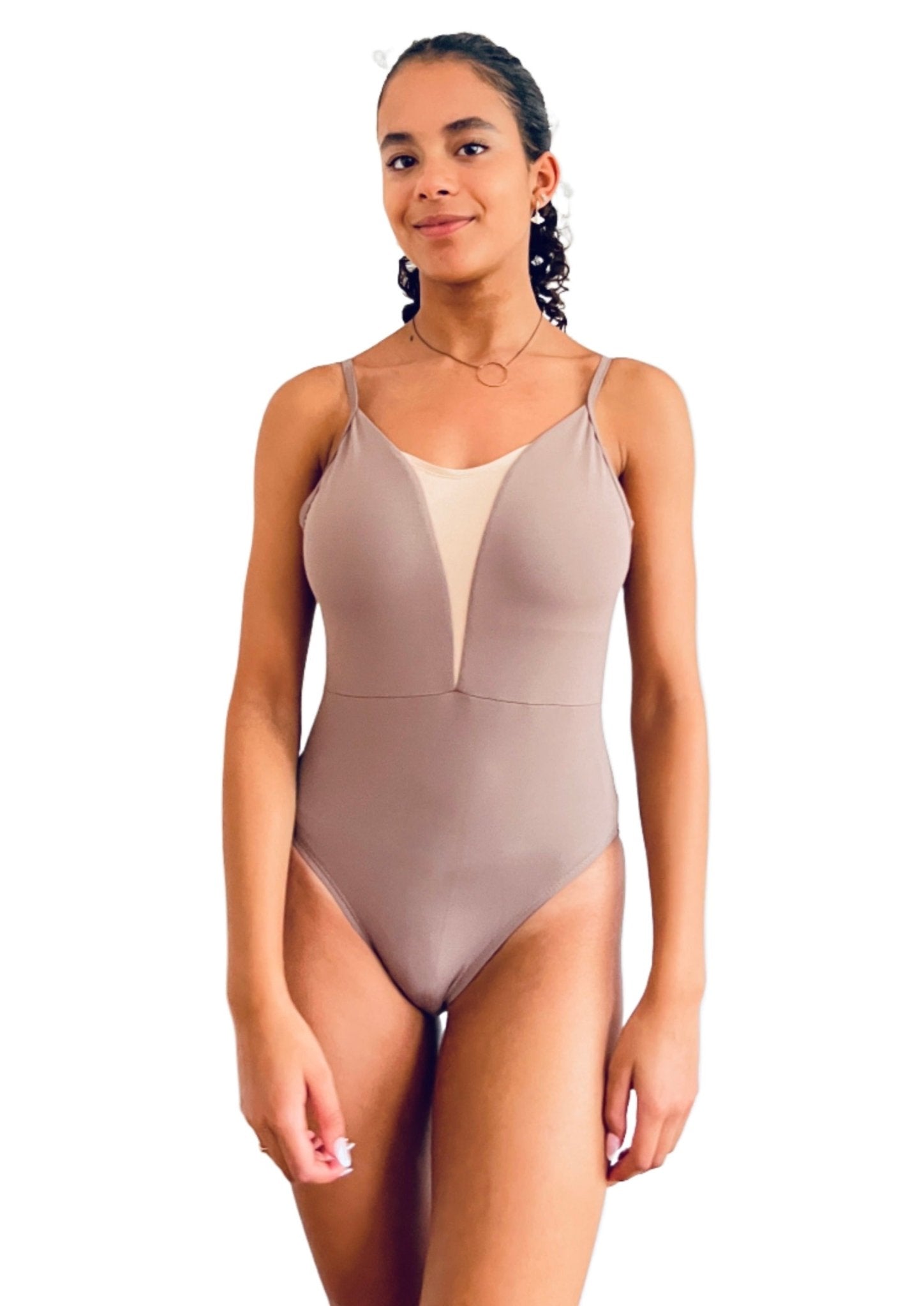 V Mesh Camisole Leotard - Sand V Mesh Camisole Leotard - Sand with sand coloured straps#mLeotardTHE COLLECTIVE DANCEWEAR
