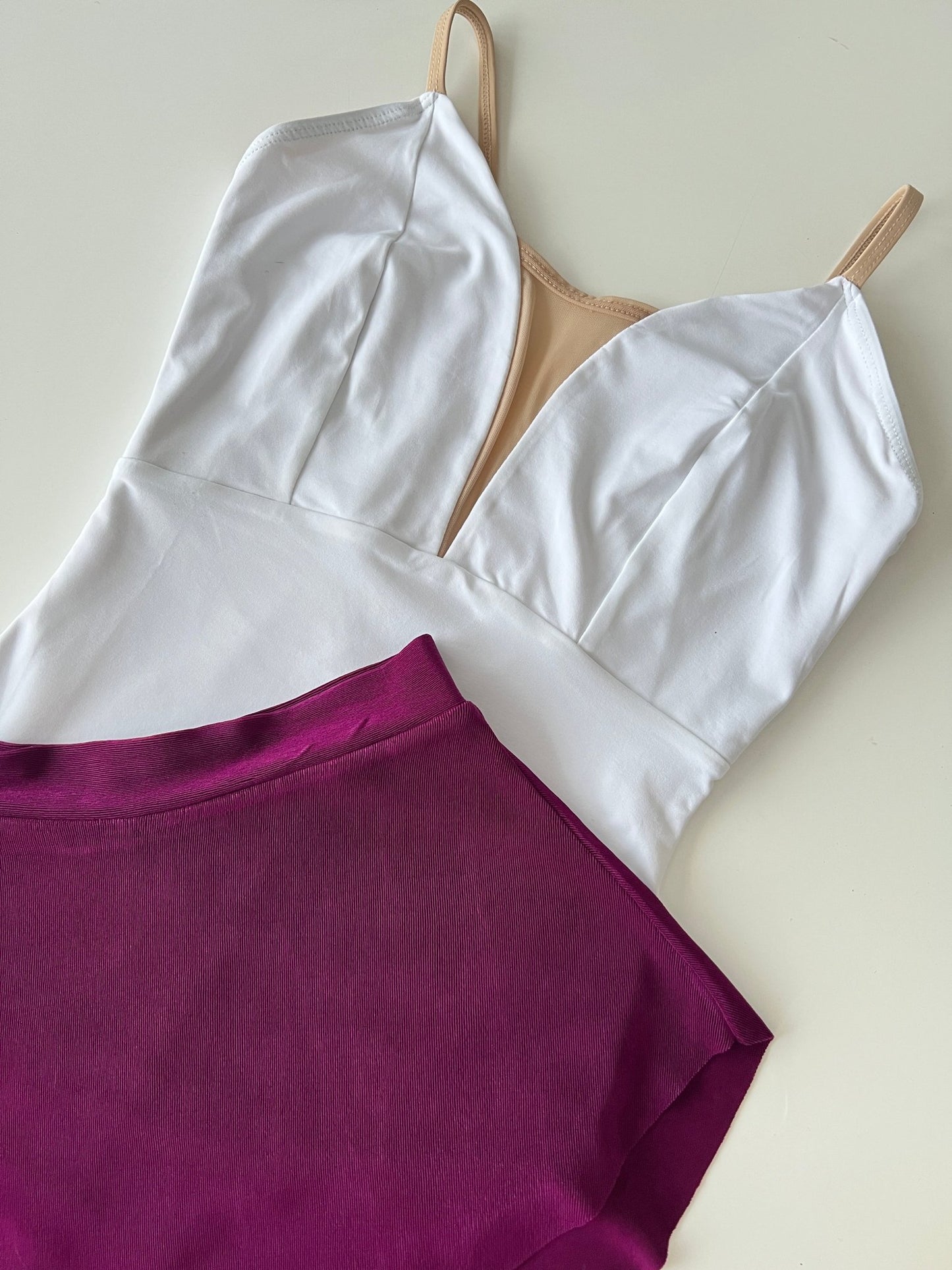 THE COLLECTIVE DANCEWEAR V Mesh Camisole Leotard - White With Nude Straps#mLeotardTHE COLLECTIVE DANCEWEAR