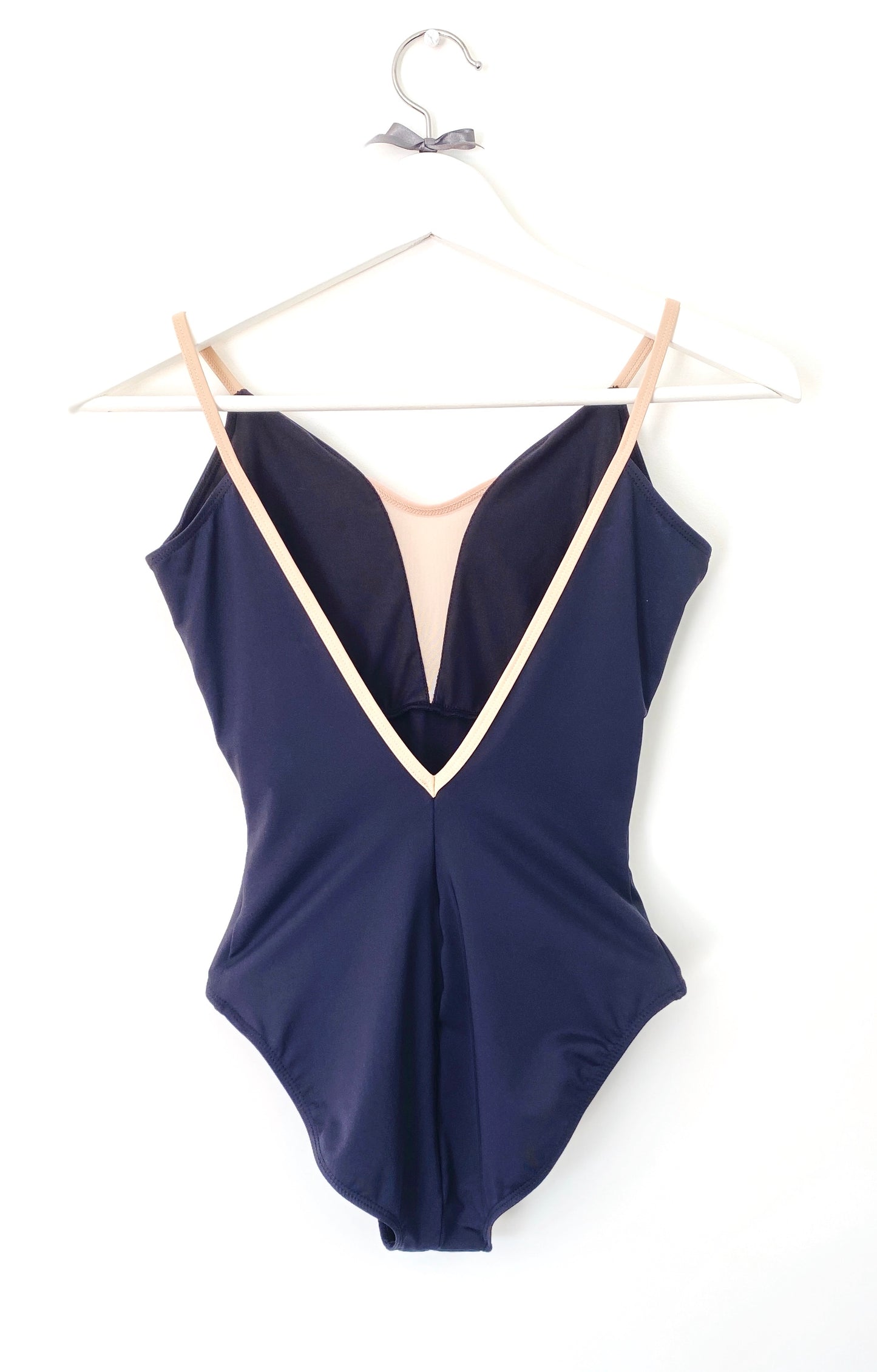 V-mesh camisole leotard in black with a deep back from The Collective Dancewear