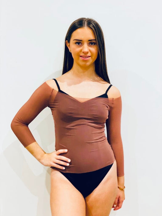 Mesh Top 3/4 Sleeve - Spiced Coral - THE COLLECTIVE DANCEWEARMesh Top 3/4 Sleeve - Spiced Coral#mWARMUPSTHE COLLECTIVE DANCEWEAR