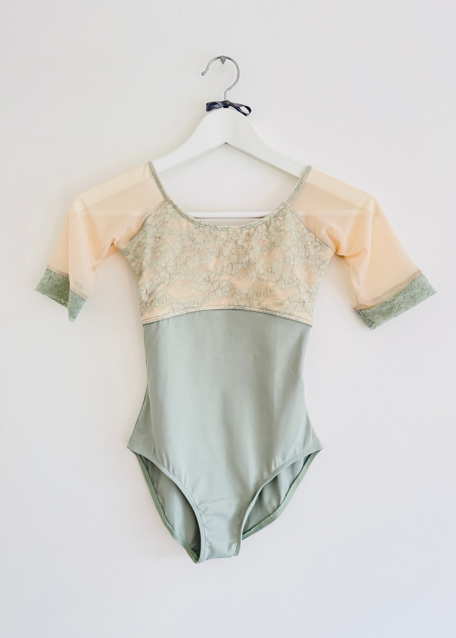 3/4 Sleeve Leotard with Embroidered Bust - Sage - THE COLLECTIVE DANCEWEAR3/4 Sleeve Leotard with Embroidered Bust - SagemLeotardTHE COLLECTIVE DANCEWEAR